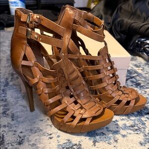 BCBGeneration Brown Strappy High Heel Sandals